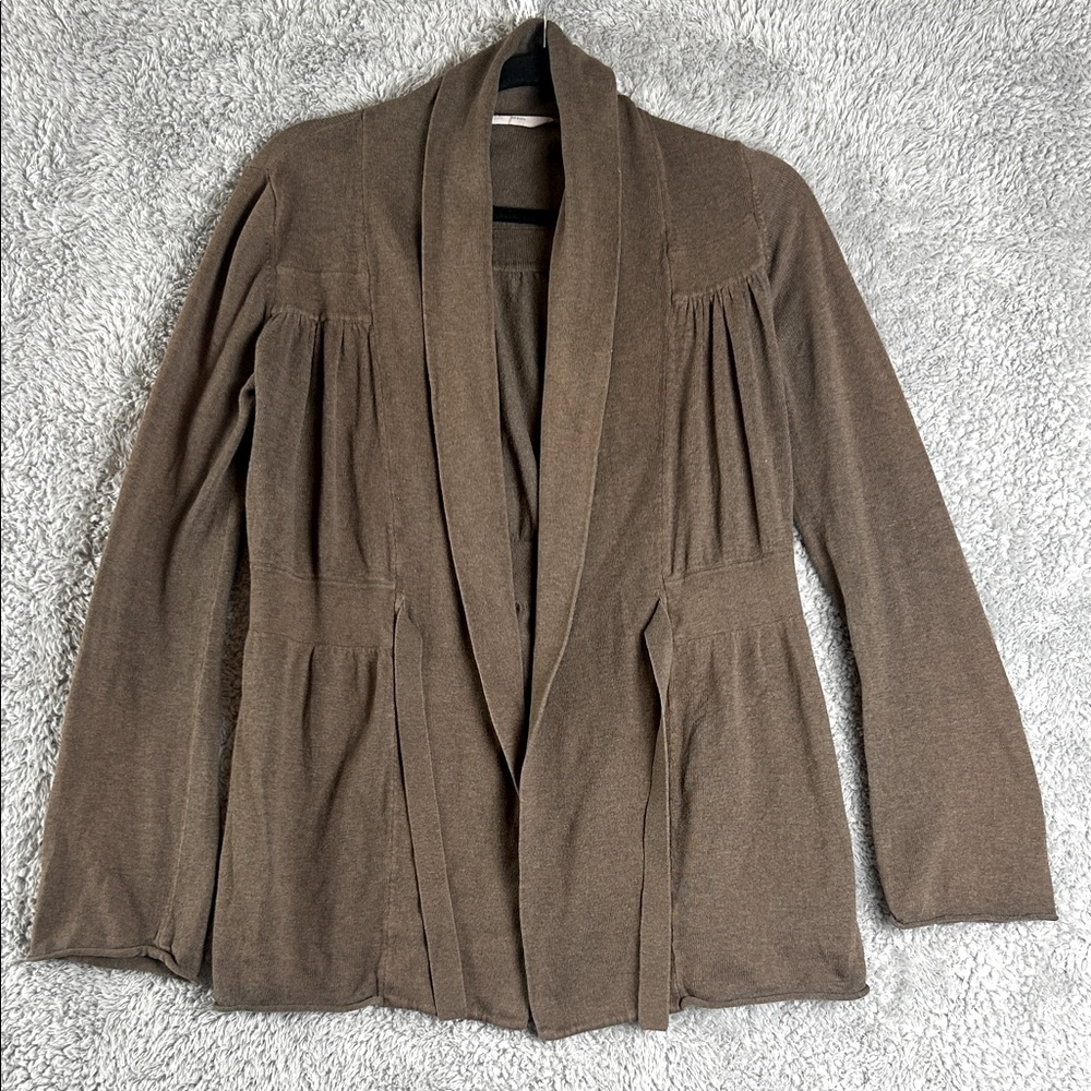 Athleta Brown Open Front Cardigan Sweater Shawl Collar Belt Tie Women’s Size XS